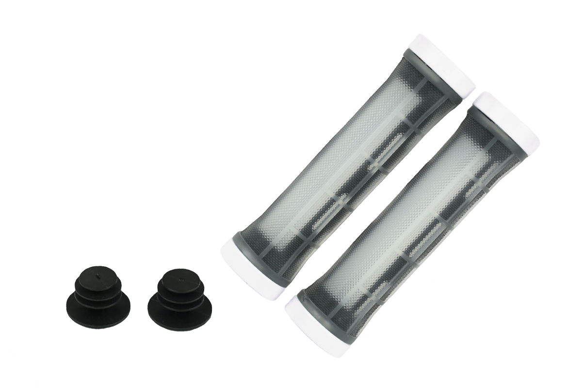 Грипсы MTB HL-G309, 130мм, с 2 грипстопами, под шестигранник, черные-серебристые